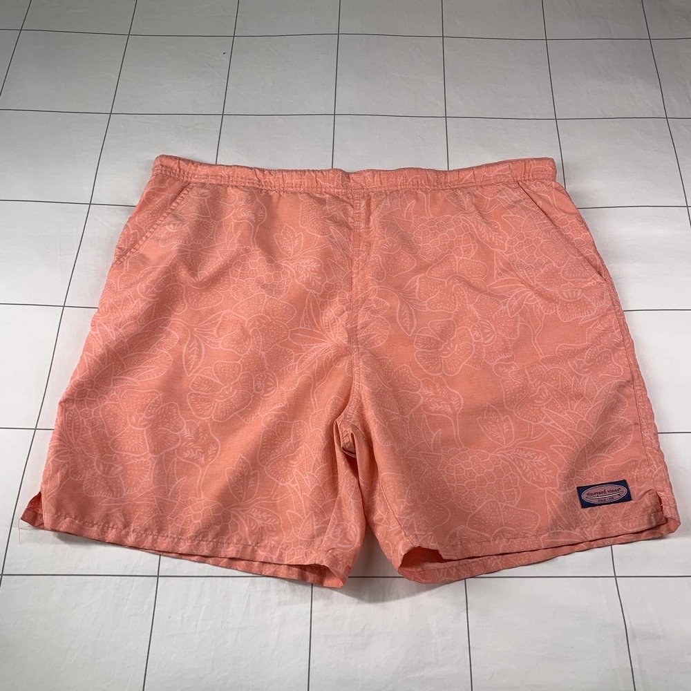 Vineyard Vines Shorts Mens XL Coral Orange Tropical Swim Trunks Lined Beach Pool